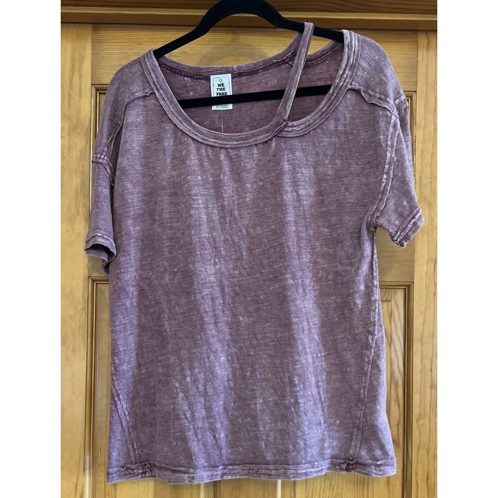We The Free Short Sleeve Off Shoulder Shirt Distressed Burnout Sz Xs